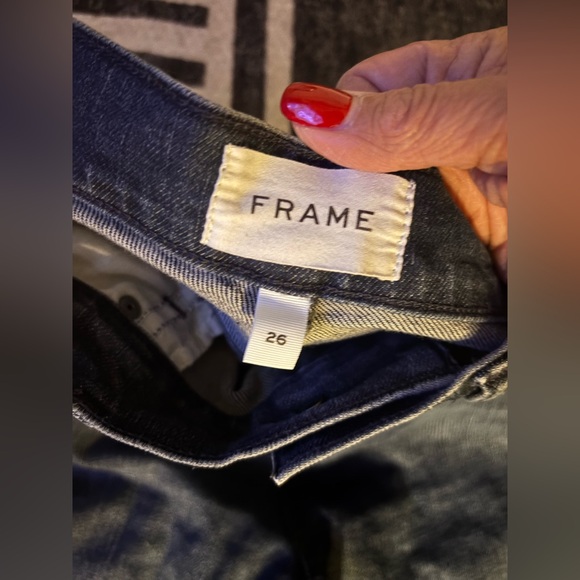 FRAME Le Original Straight Raw Hem High‎ Rise Jeans – Dark Indigo Wash – Size 26 - Picture 4 of 6